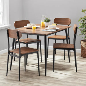 5-Piece Dining Room Set - Modern Wood & Metal, Seats 4, Indoor, Walnut Color