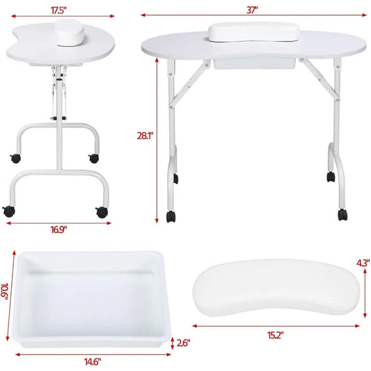 "Manicure Workstation Set: Folding Adjustable Nail Table & Swivel Chair with Wheels