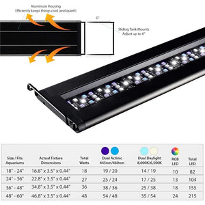 "Marine Aquarium LED Light 36-48” with 24-Hour Infrared & Wave Pump Control