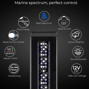 "Marine Aquarium LED Light 36-48” with 24-Hour Infrared & Wave Pump Control