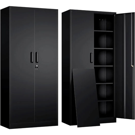 Secure Steel Garage Cabinet, 71" Lockable 2-Door with 5 Adjustable Shelves, Tool Storage