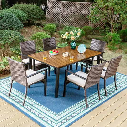 Rectangular Metal Patio Table with Large Slatted Top, Adjustable Umbrella Hole