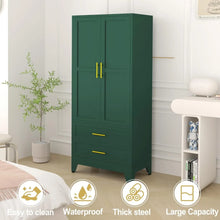 Load image into Gallery viewer, &quot;Metal Storage Cabinet, 2-Door Wardrobe with Adjustable Shelf &amp; 2 Drawers