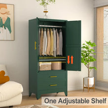 Load image into Gallery viewer, &quot;Metal Storage Cabinet, 2-Door Wardrobe with Adjustable Shelf &amp; 2 Drawers