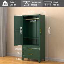 Load image into Gallery viewer, &quot;Metal Storage Cabinet, 2-Door Wardrobe with Adjustable Shelf &amp; 2 Drawers