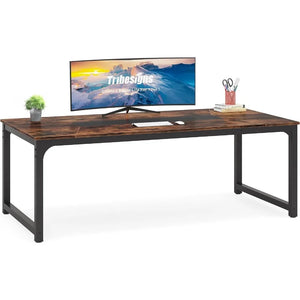 Modern X-Large Computer Desk 78.7x39.4 Inch, Rustic/Black Executive Office Table