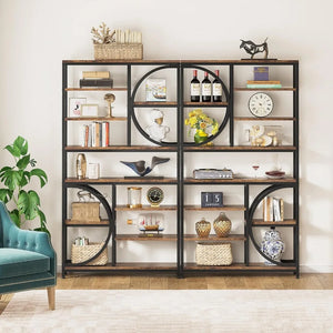 "Stylish 8-Shelf Bookcase, 77-Inch Tall Metal Frame Multi-Shelf Display Unit