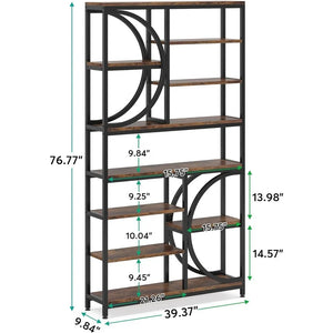 "Stylish 8-Shelf Bookcase, 77-Inch Tall Metal Frame Multi-Shelf Display Unit