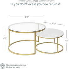 Load image into Gallery viewer, Modern Set of 2 Stacking Accent Tables, Wood, Marble &amp; Powder Coated Metal