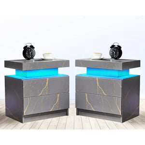 "Modern Nightstand with 2 Drawers & LED Light – Stylish Bedside Table for Bedroom