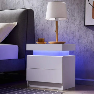 "Modern Nightstand with 2 Drawers & LED Light – Stylish Bedside Table for Bedroom