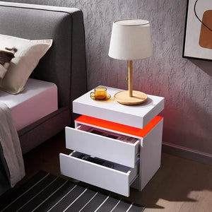 "Modern Nightstand with 2 Drawers & LED Light – Stylish Bedside Table for Bedroom