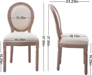 Farmhouse Dining Chairs, Set of 4 - Country Style Fabric Seats, Solid Wood Legs