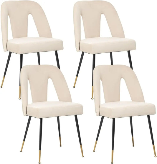 Set of 4 Velvet Modern Dining Chairs, Upholstered Dining Room Side Chairs with Metal Legs & Nailhead Trim