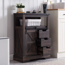 Load image into Gallery viewer, Rustic Bathroom Storage Cabinet, Sliding Barn Door Design, Drawers, Compact Floor Cabinet