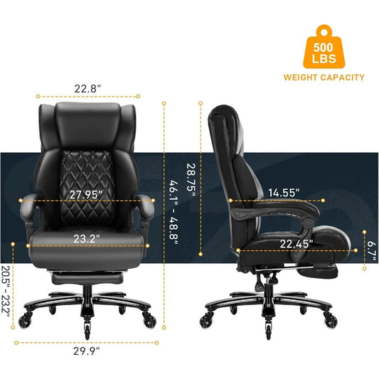 "King High Back Office Chair - Reclining, Spring Cushion, Footstool, Executive