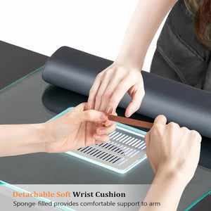 Nail Desk Workstation - Manicure Table with Glass Top, Wrist Rest, for Nail Salon Decor and Supplies