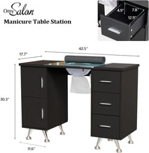 Load image into Gallery viewer, Nail Desk Workstation - Manicure Table with Glass Top, Wrist Rest, for Nail Salon Decor and Supplies