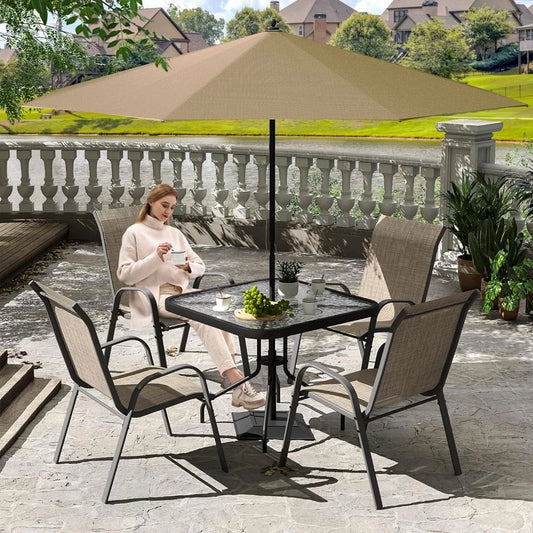 Outdoor Dining Set - Patio Table with Textured Glass Top, 4 Stackable Chairs