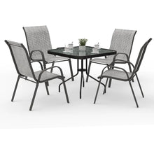 Load image into Gallery viewer, &quot;5-Piece Outdoor Dining Set: Patio Table with Textured Glass &amp; 4 Stackable Chairs