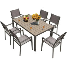 Load image into Gallery viewer, Outdoor Dining Furniture Set - 7 Piece with Grey Table and Stackable Chairs