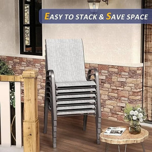 Garden Dining Table & 6 Chairs Set - Square Metal Patio Table, Stackable Seating