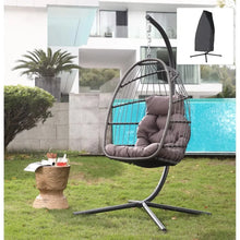 Load image into Gallery viewer, Rattan Hanging Egg Chair w/Stand - Wicker Patio Swing Cushion &amp; Cover Included