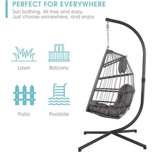 Load image into Gallery viewer, Rattan Hanging Egg Chair w/Stand - Wicker Patio Swing Cushion &amp; Cover Included