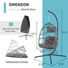 Load image into Gallery viewer, Rattan Hanging Egg Chair w/Stand - Wicker Patio Swing Cushion &amp; Cover Included