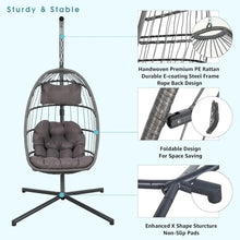 Load image into Gallery viewer, Rattan Hanging Egg Chair w/Stand - Wicker Patio Swing Cushion &amp; Cover Included