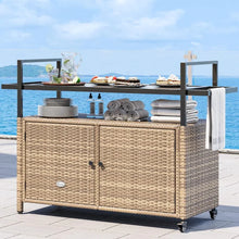 Load image into Gallery viewer, Outdoor Kitchen Trolley - Rolling Cart w/ Wheels, Black Glass Tabletop