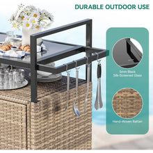 Load image into Gallery viewer, Outdoor Kitchen Trolley - Rolling Cart w/ Wheels, Black Glass Tabletop