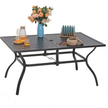 Load image into Gallery viewer, Rectangular Outdoor Patio Table, Black Steel Slatted Weather-Resistant Design