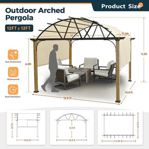 Outdoor Pergolas - Retractable Pergola Canopy, Wood-Like Aluminum Patio Shade