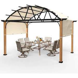 Outdoor Pergolas - Retractable Pergola Canopy, Wood-Like Aluminum Patio Shade