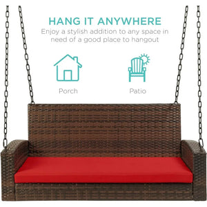 Comfortable Outdoor Hanging Porch Swing Bench - For Deck, Garden w/Cushions