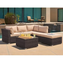 Load image into Gallery viewer, Outdoor Sofa Set with Cushions &amp; Tempered Glass Table - Patio Garden Furniture