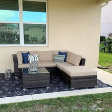 Load image into Gallery viewer, Outdoor Sofa Set with Cushions &amp; Tempered Glass Table - Patio Garden Furniture