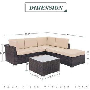 Outdoor Sofa Set with Cushions & Tempered Glass Table - Patio Garden Furniture