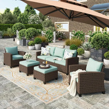 Load image into Gallery viewer, Outdoor 5-Piece Garden Sofa Set: 2 Chairs, 2 Ottomans, 3-Seat Sofa, Cushions