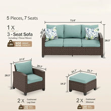 Load image into Gallery viewer, Outdoor 5-Piece Garden Sofa Set: 2 Chairs, 2 Ottomans, 3-Seat Sofa, Cushions