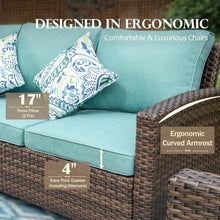 Load image into Gallery viewer, Outdoor 5-Piece Garden Sofa Set: 2 Chairs, 2 Ottomans, 3-Seat Sofa, Cushions