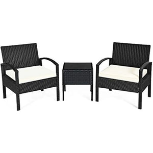 "Stylish 3-Piece Outdoor Sofa Set with Cushioned Chairs & End Table - Black