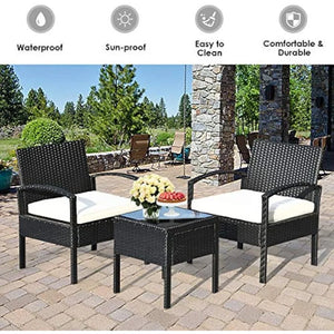 "Stylish 3-Piece Outdoor Sofa Set with Cushioned Chairs & End Table - Black