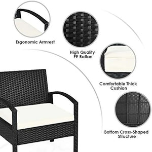 "Stylish 3-Piece Outdoor Sofa Set with Cushioned Chairs & End Table - Black