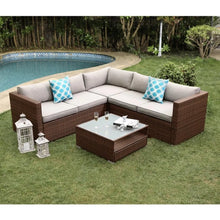 Load image into Gallery viewer, &quot;All-Weather Brown Wicker Outdoor Sofa Set with Thick Cushions &amp; Glass Table