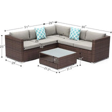 Load image into Gallery viewer, &quot;All-Weather Brown Wicker Outdoor Sofa Set with Thick Cushions &amp; Glass Table