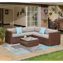 Load image into Gallery viewer, &quot;All-Weather Brown Wicker Outdoor Sofa Set with Thick Cushions &amp; Glass Table