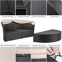 Load image into Gallery viewer, Outdoor Garden Sofa Set - Wicker Rattan Round Daybed with Retractable Canopy