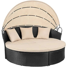 Load image into Gallery viewer, Outdoor Garden Sofa Set - Wicker Rattan Round Daybed with Retractable Canopy